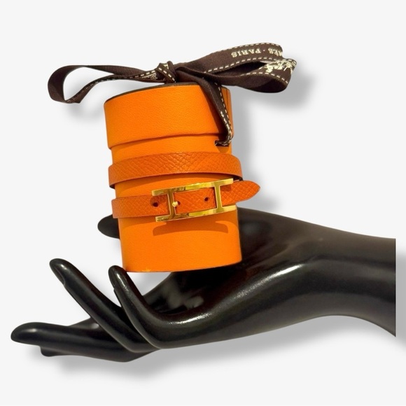 Hermes Behapi Double Tour Epsom Leather Reversible 2 Tone Bracelet Hapi Closure - Picture 7 of 14